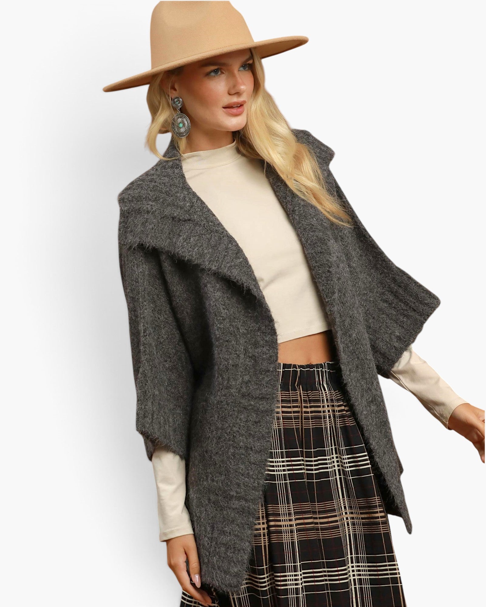 Charcoal Oversized Ribbed Knit Open-Front Cardigan