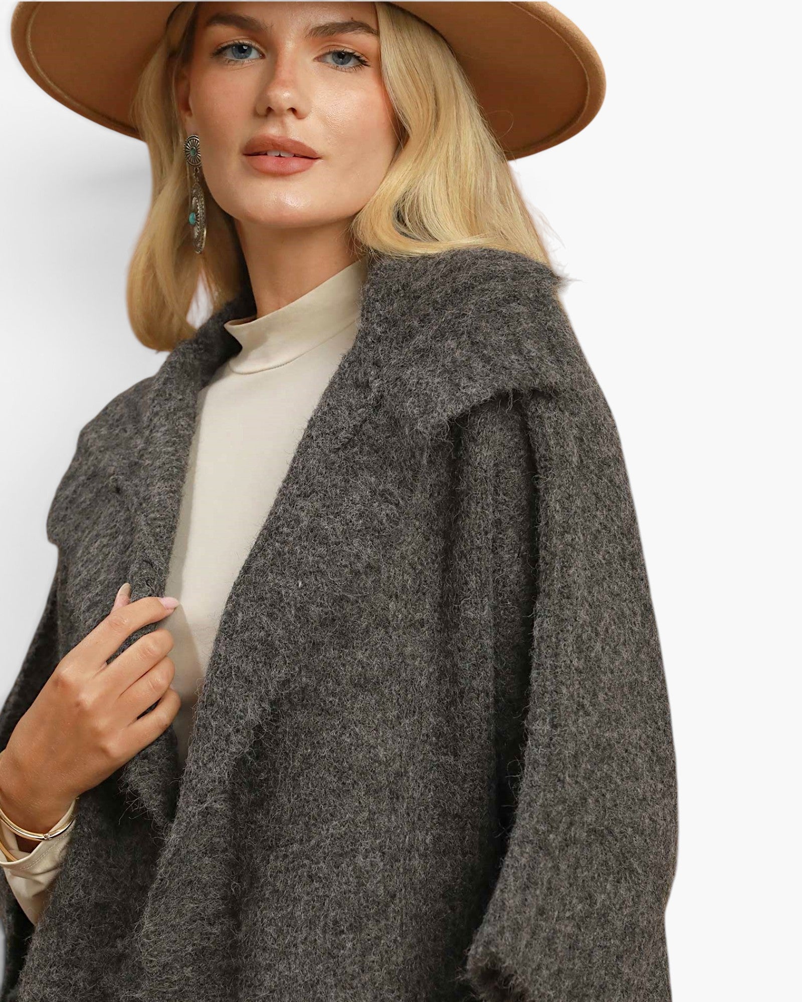 Charcoal Oversized Ribbed Knit Open-Front Cardigan
