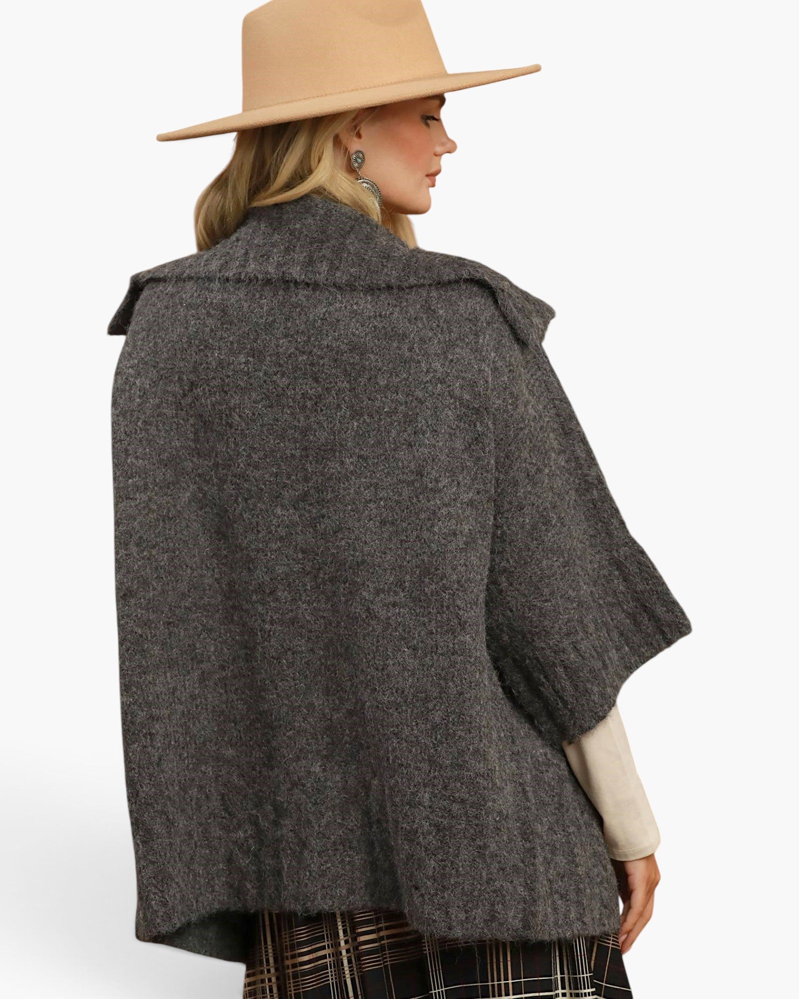Charcoal Oversized Ribbed Knit Open-Front Cardigan