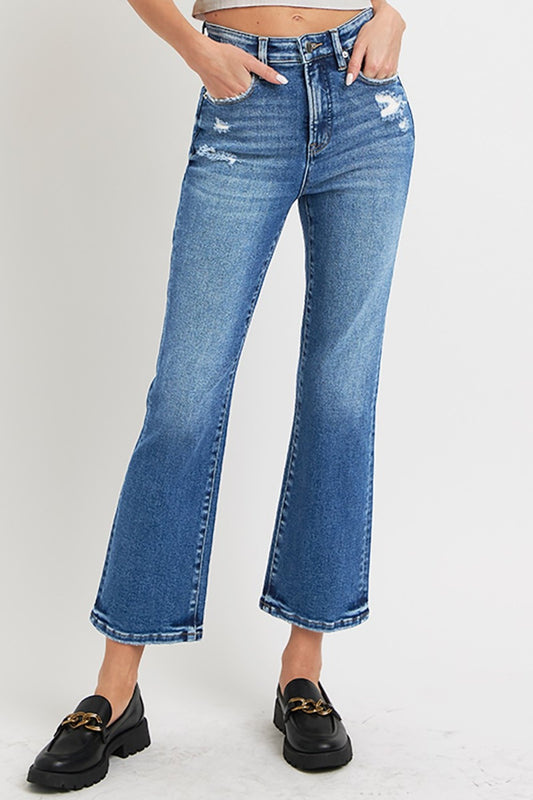 Dark Wash Tummy Control High Rise Crop Bootcut Jeans