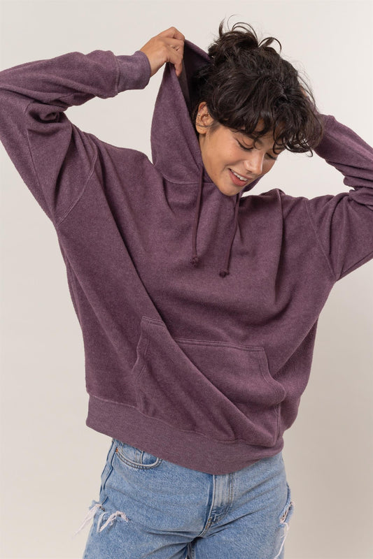 Brushed Long Sleeve Hoodie in Dark Plum