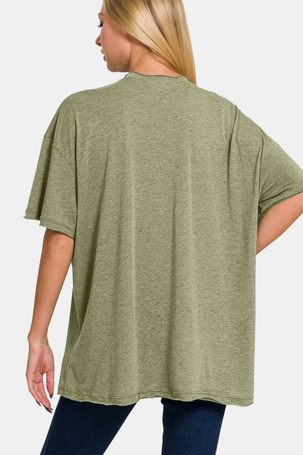 Drop Shoulder Oversized Front Pocket T-Shirt in Olive