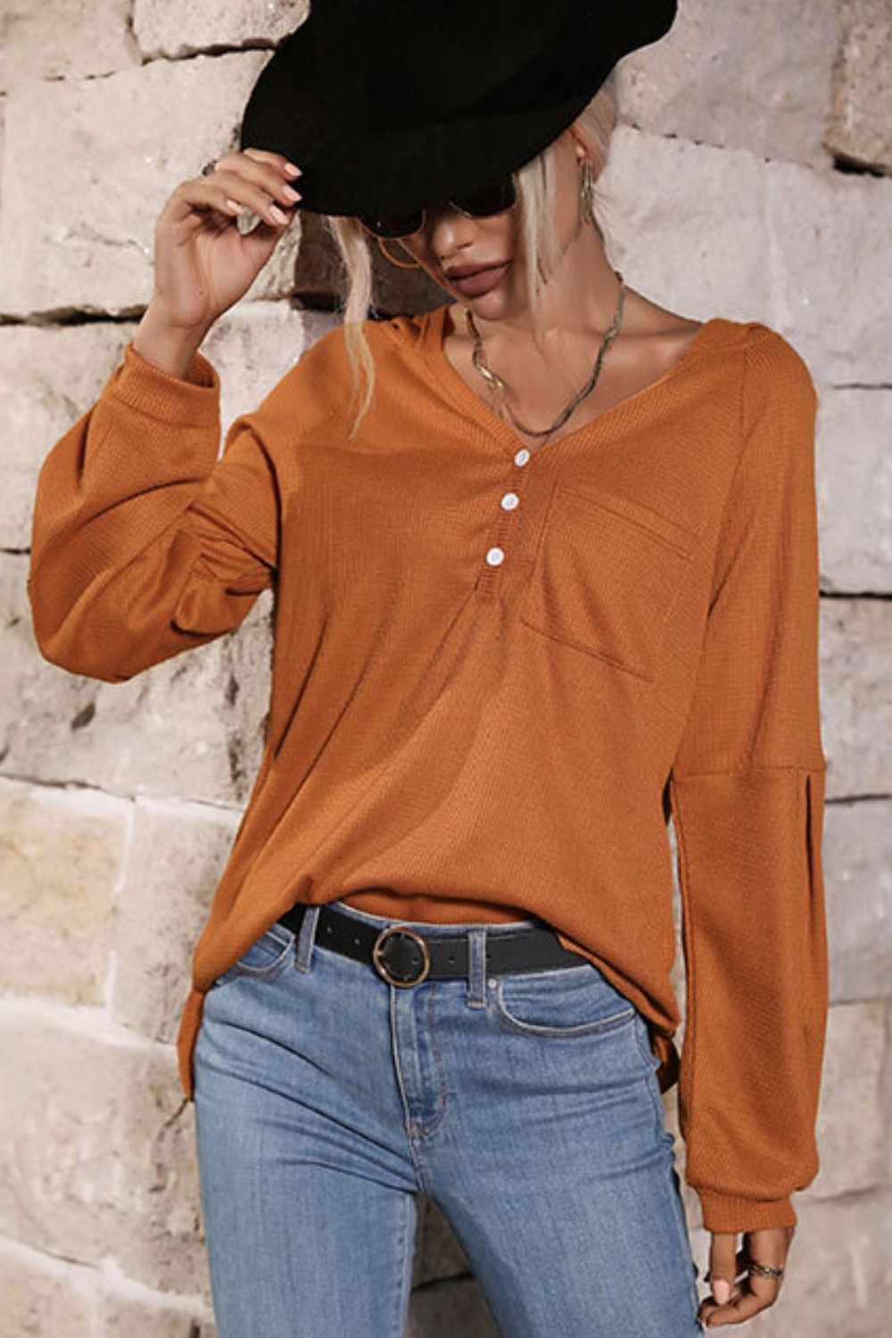 Brown Long Sleeve High-Low Hem Hoodie