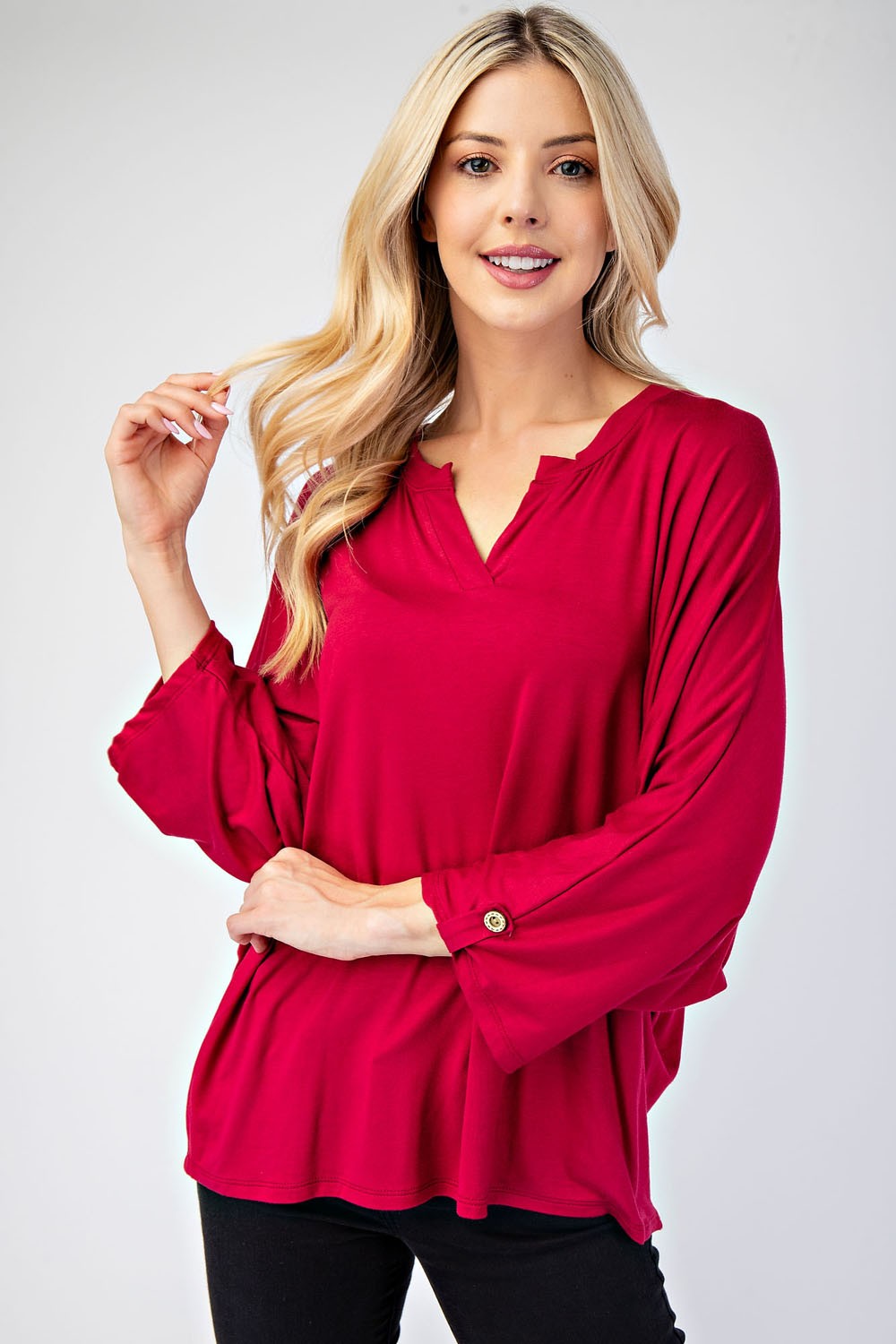 Three-Quarter Sleeve Blouse in Burgundy