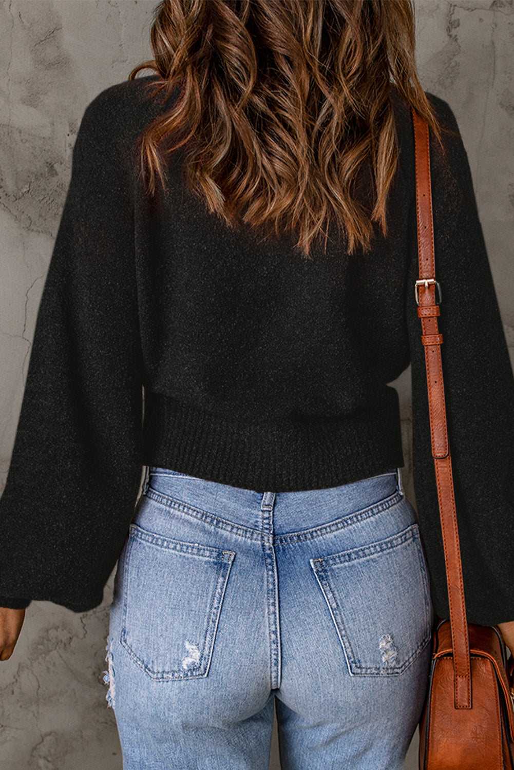 Rib Knit Trim Balloon Sleeve Sweater