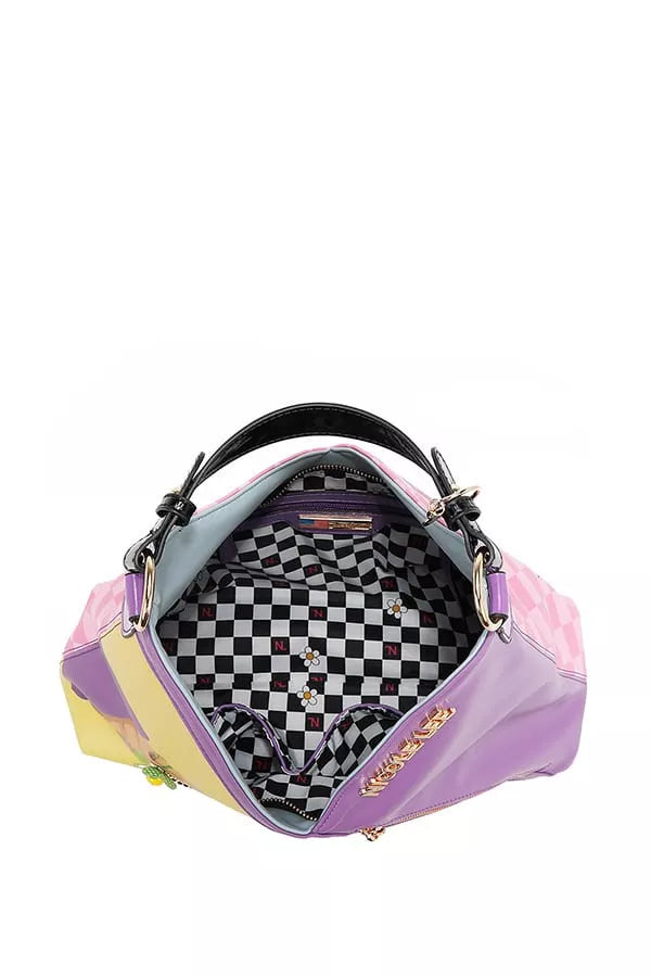 Multicolored bag with a checkered interior on a white background