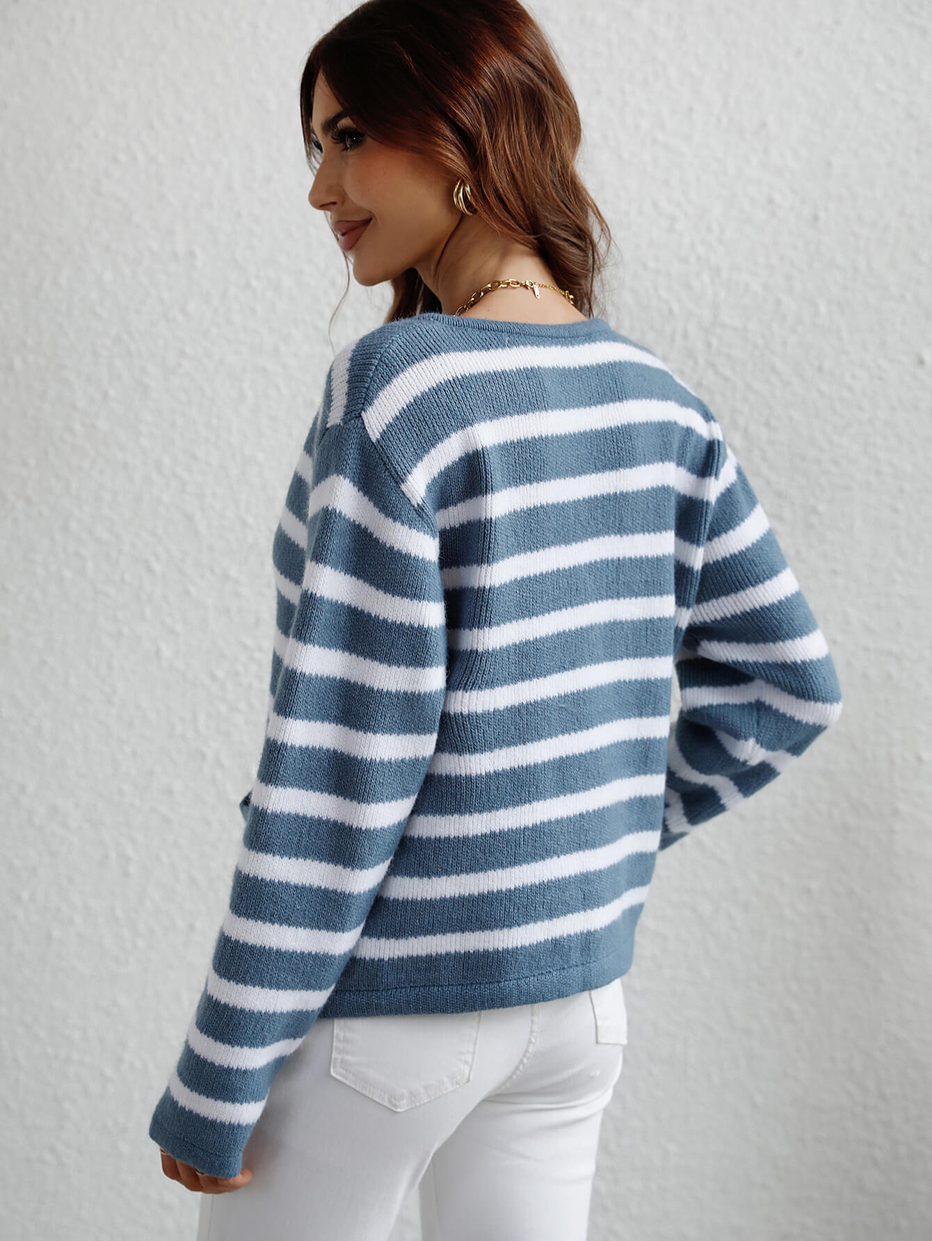 Striped Button Front Cardigan with Pockets