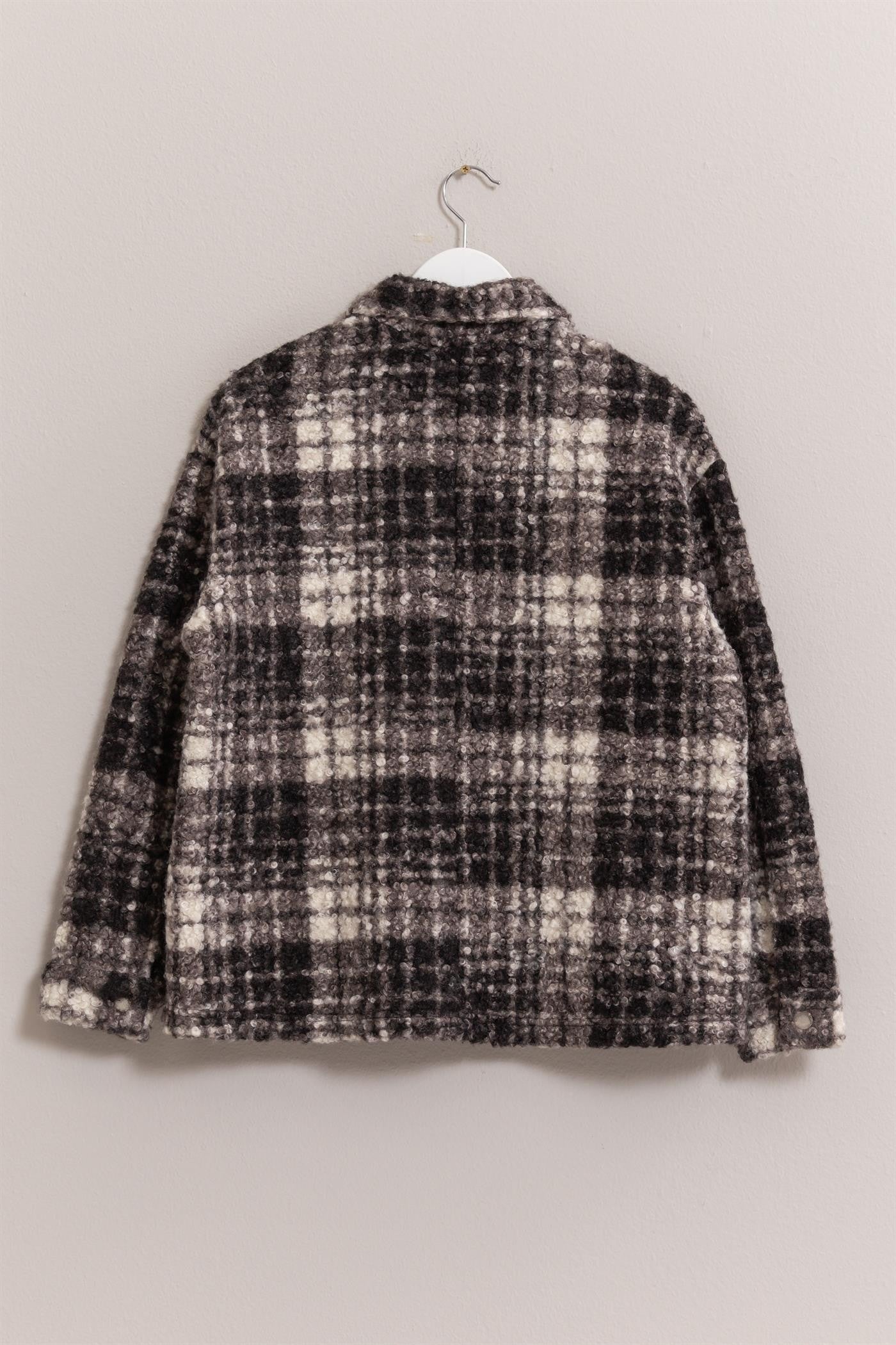 Black Plaid Button Up Bouclé Jacket