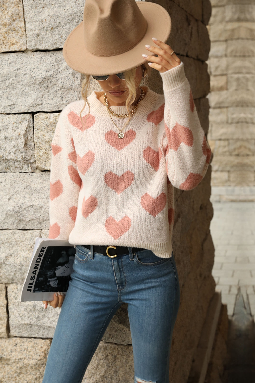 Heart Pattern Long Sleeve Sweater