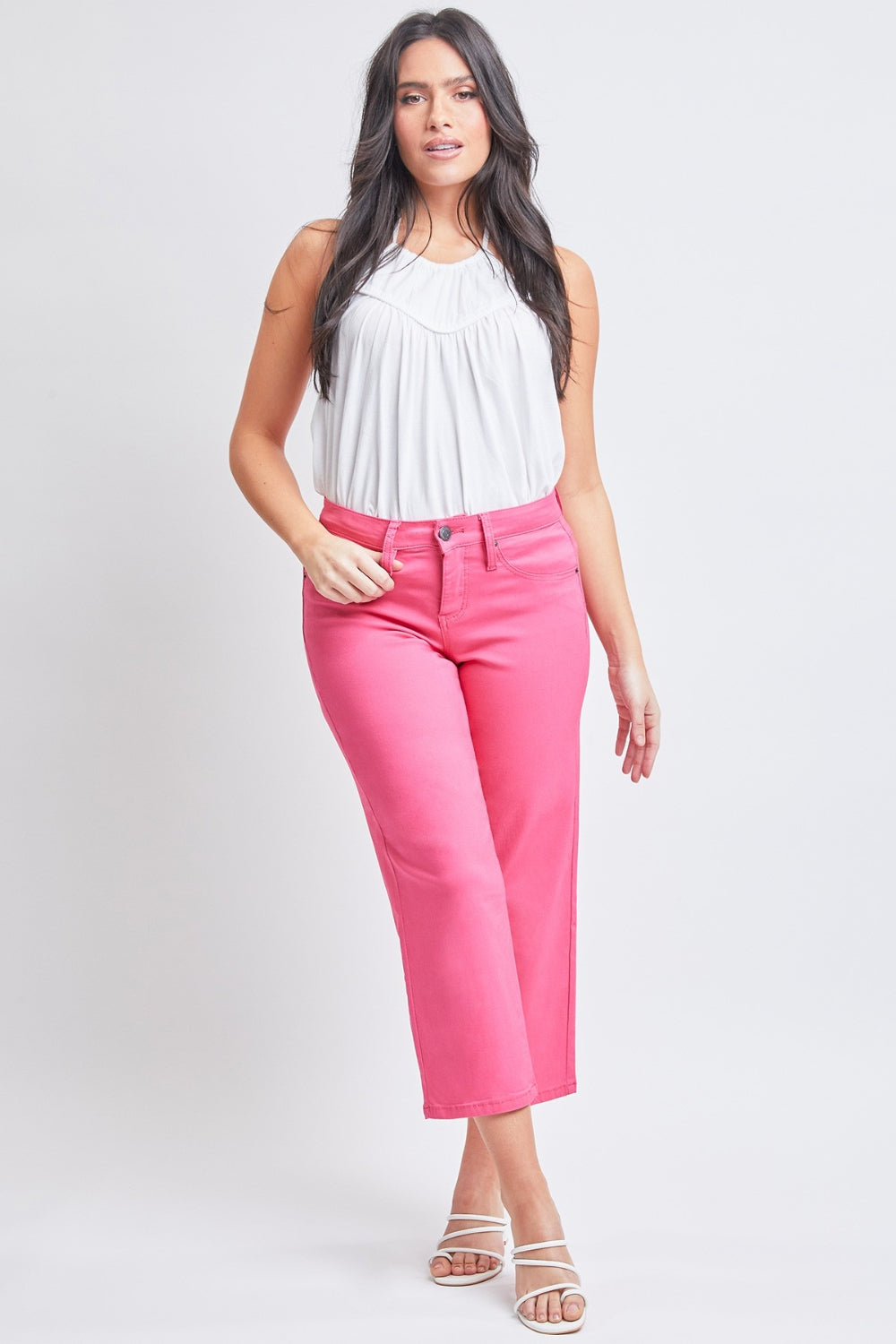Mid-Rise Hyperstretch Cropped Jeans in Fiery Coral