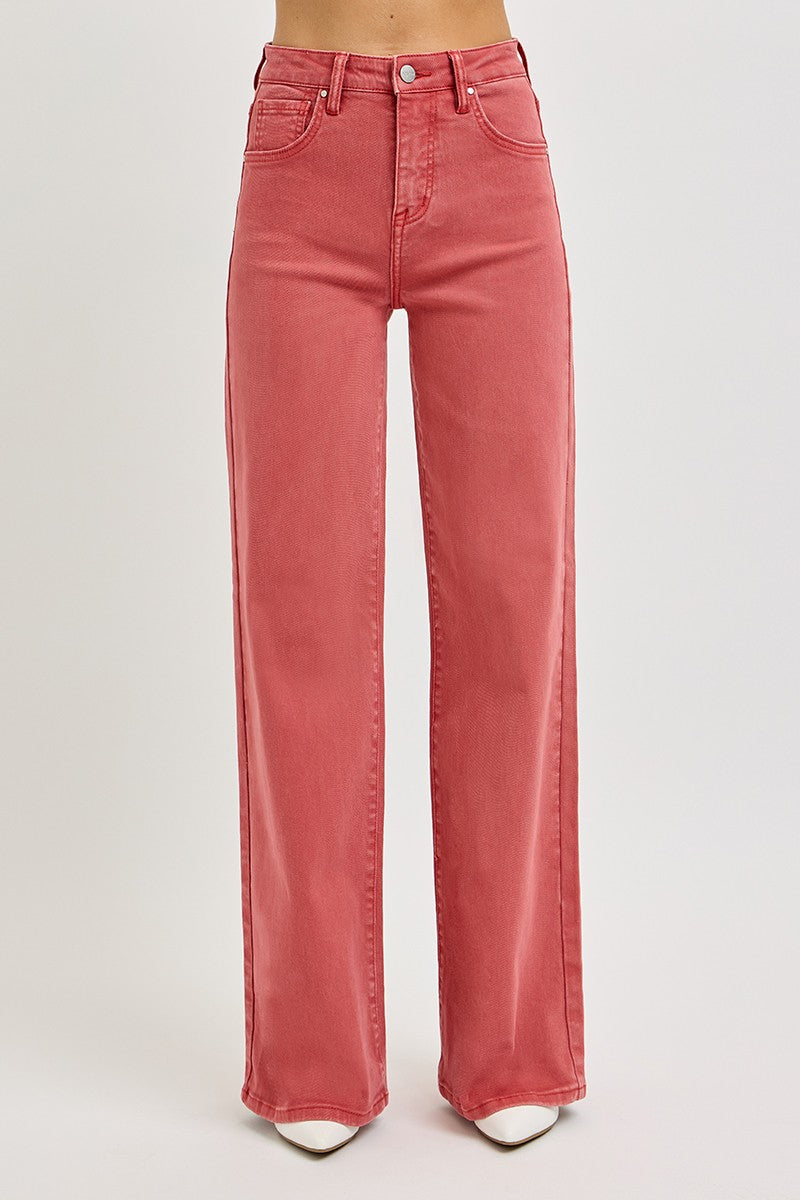 High Rise Tummy Control Wide Leg Jeans in Brick