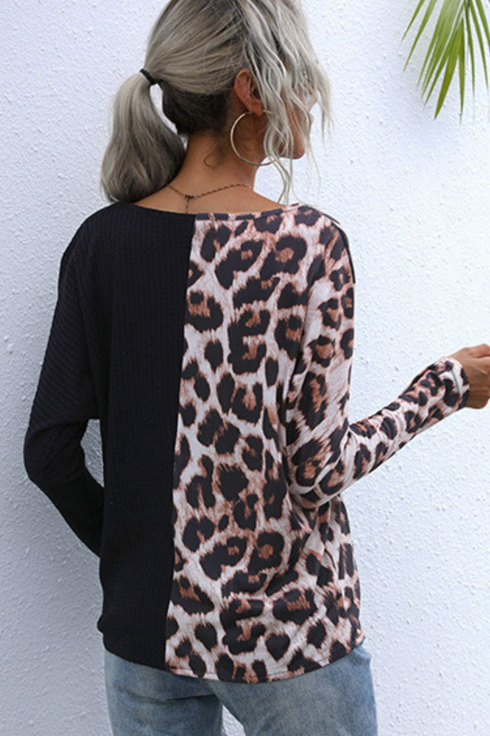 Black Leopard V-Neck Tie Front Top