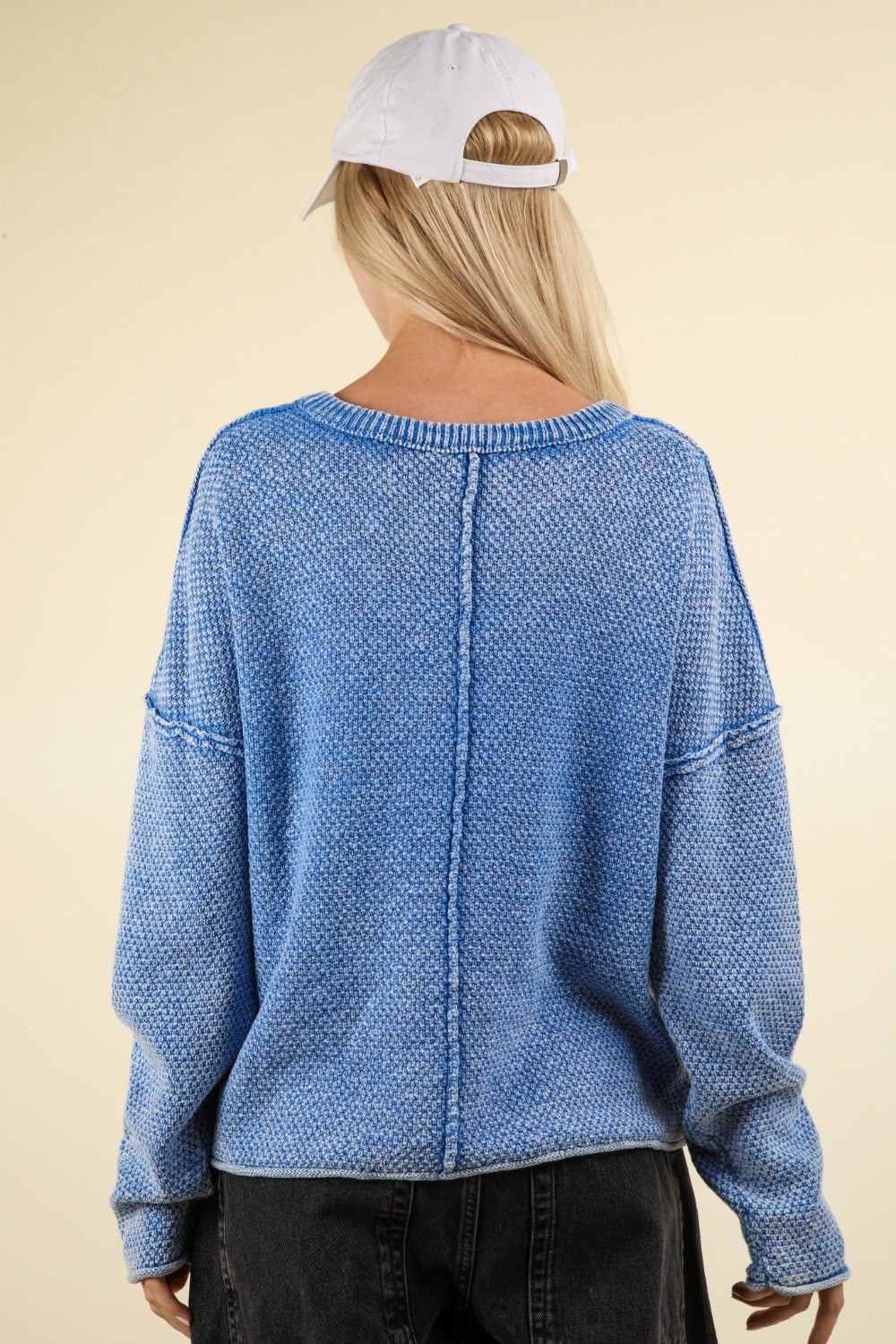 Blue Mineral Washed Exposed Seams Sweater