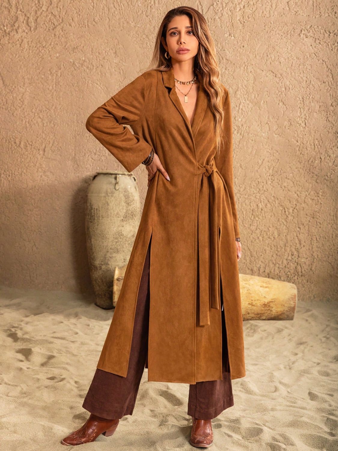 Side Tie Trench Coat in Caramel