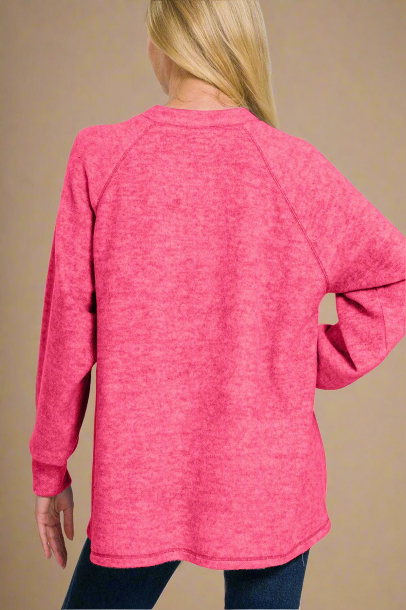 Brushed Hacci Knit High-Low Sweater in Fuchsia