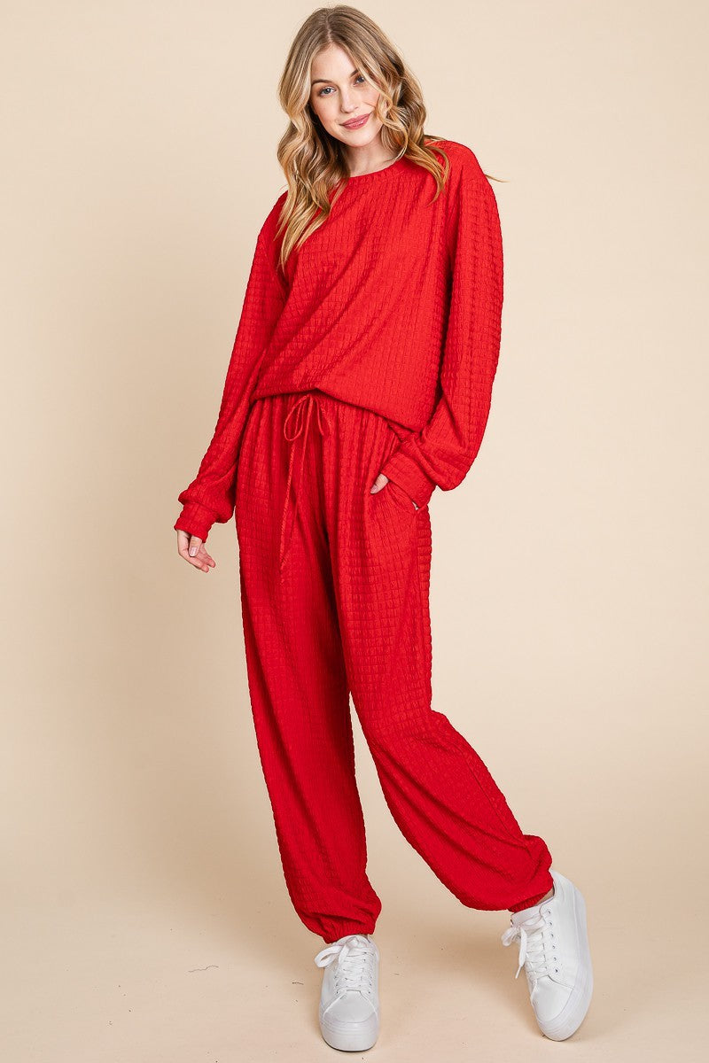 Red Long Sleeve Top & Pants Lounge Set