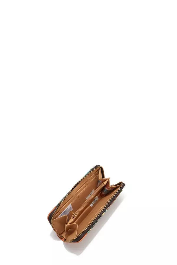 Brown wallet open on a white background