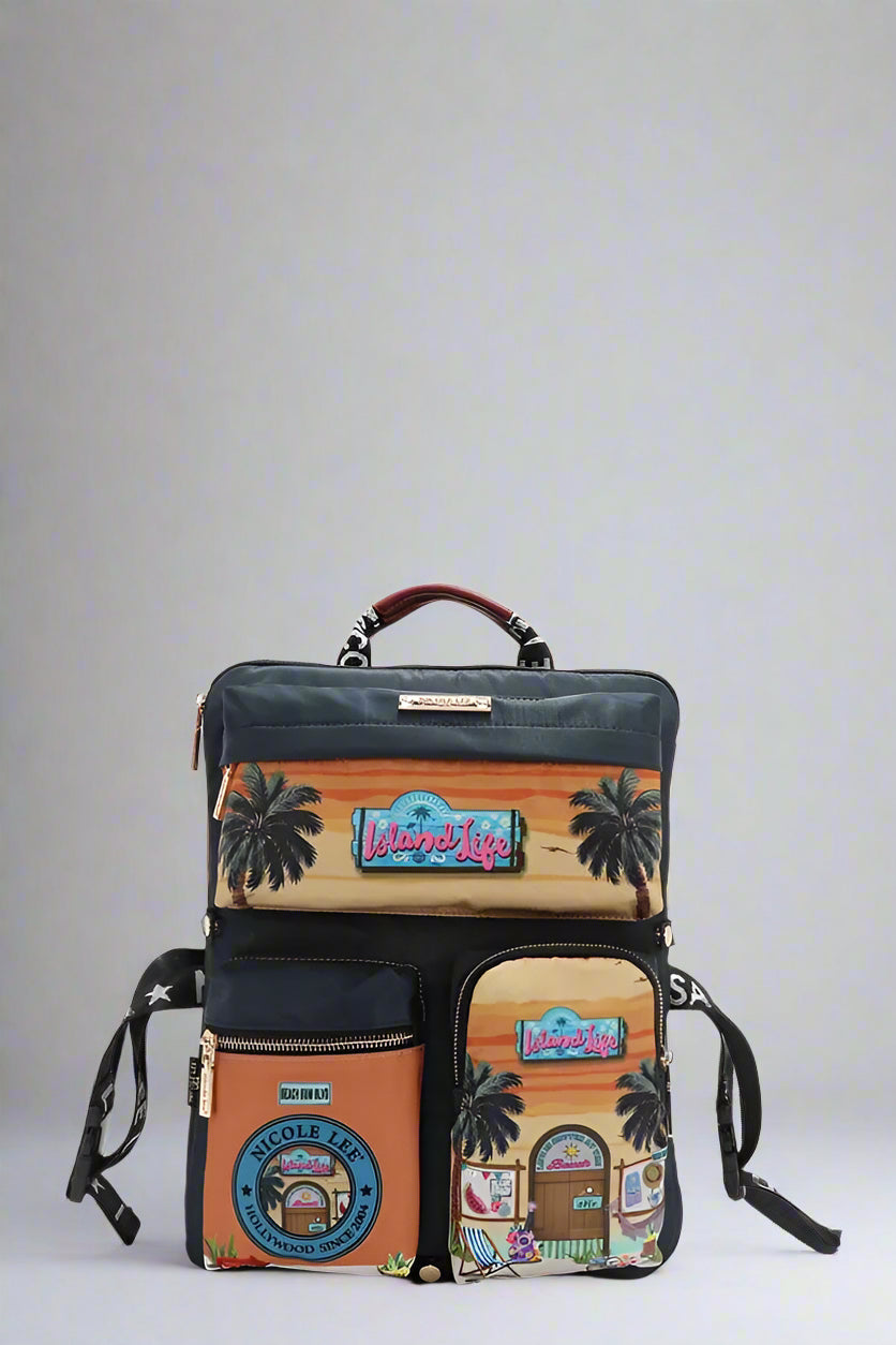 Backpack with colorful design on a white background