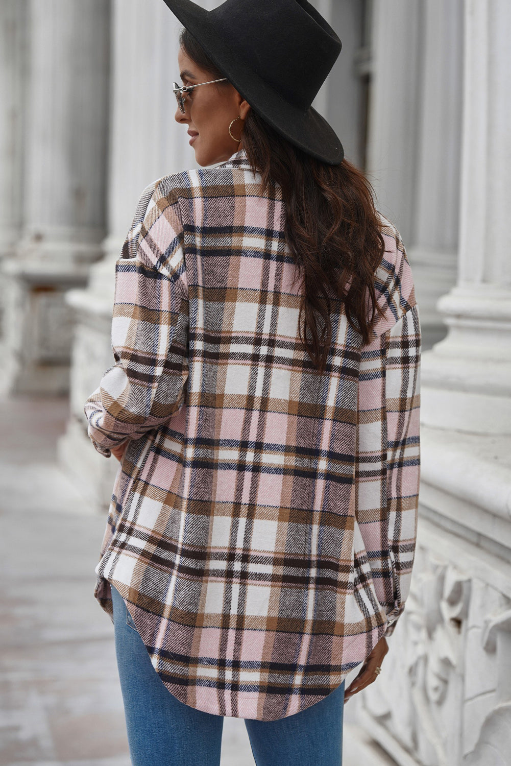 Plaid Curved Hem Longline Shacket