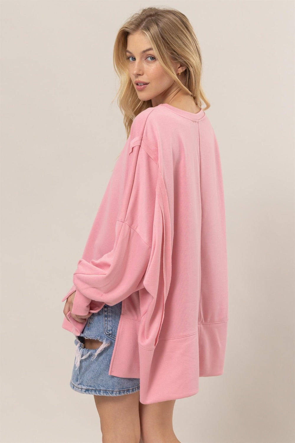 Pink French Terry Long Sleeve Tunic Sweatshirt