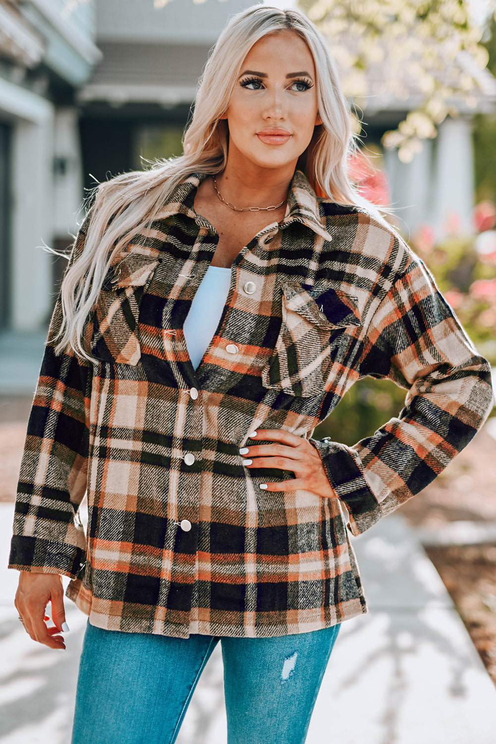 Plaid Button Front Flannel Shacket