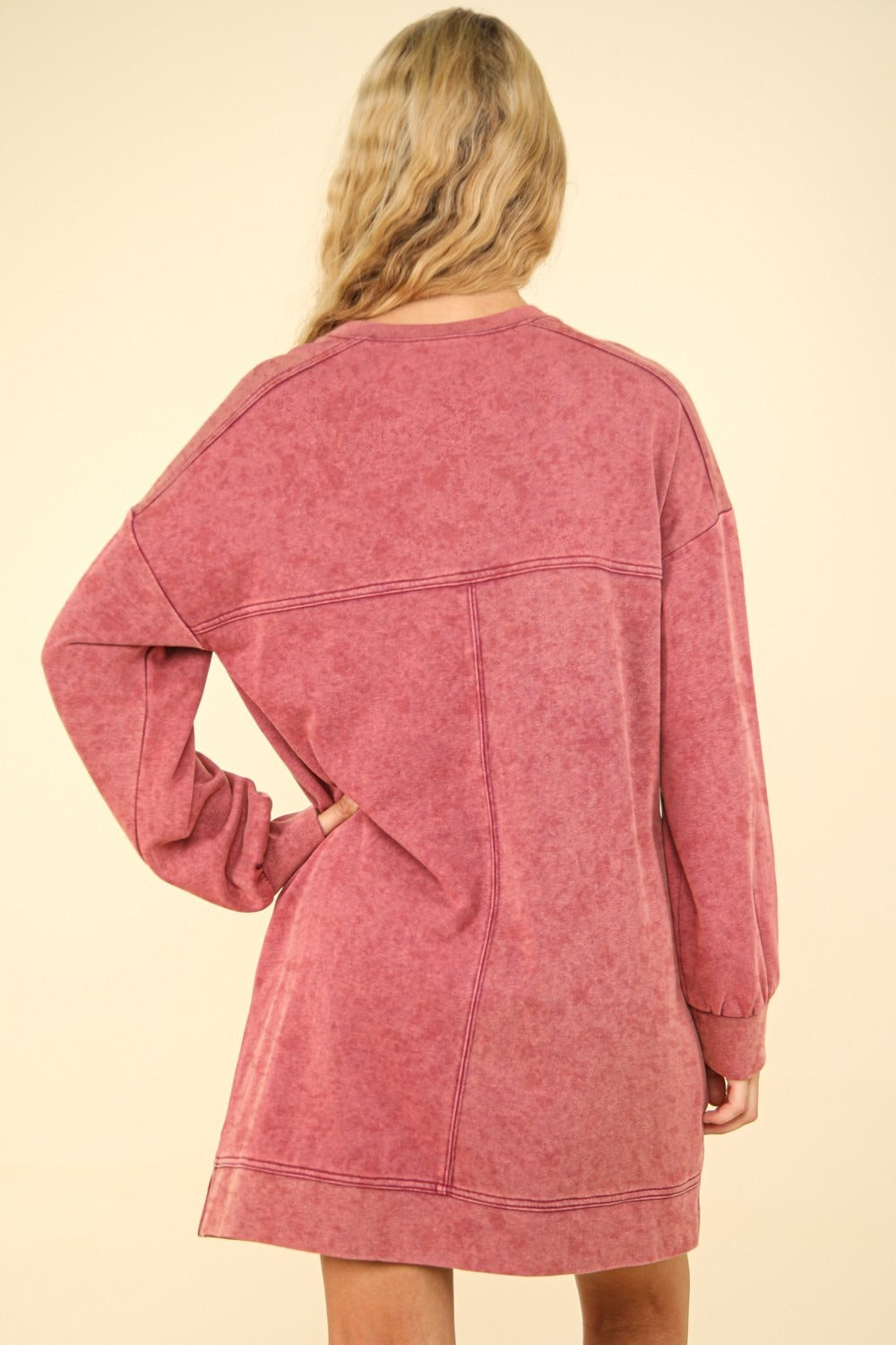 Mineral Washed Oversized Mini Sweatshirt Dress in Magenta