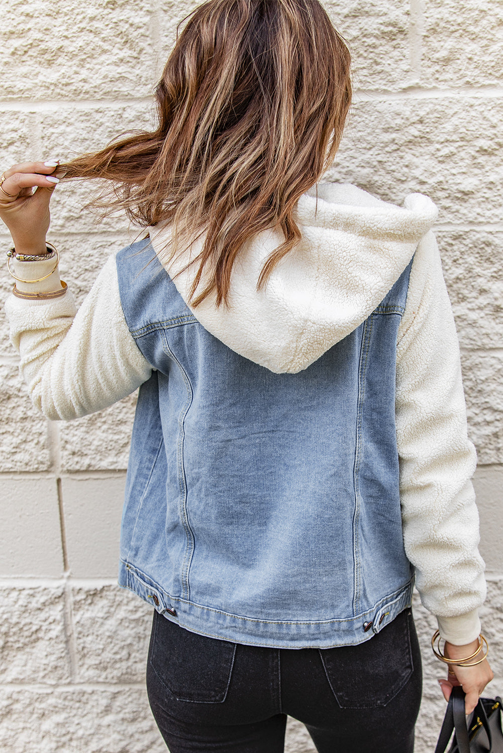 Layered Look Denim Sherpa Hooded Jacket