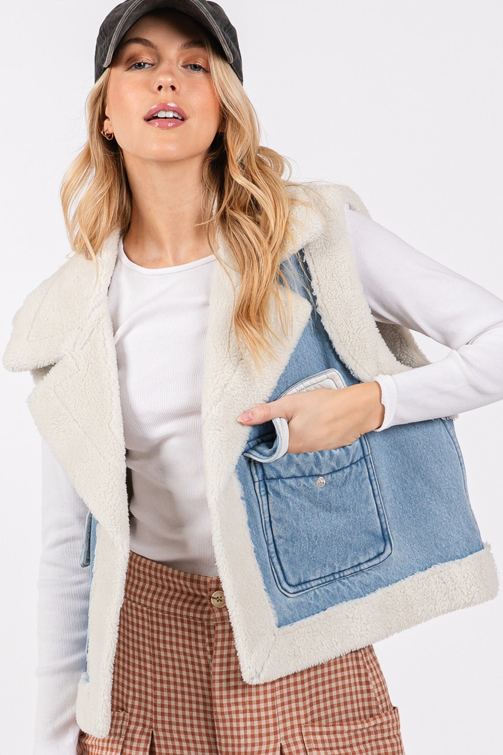 Denim Blue Sherpa Vest