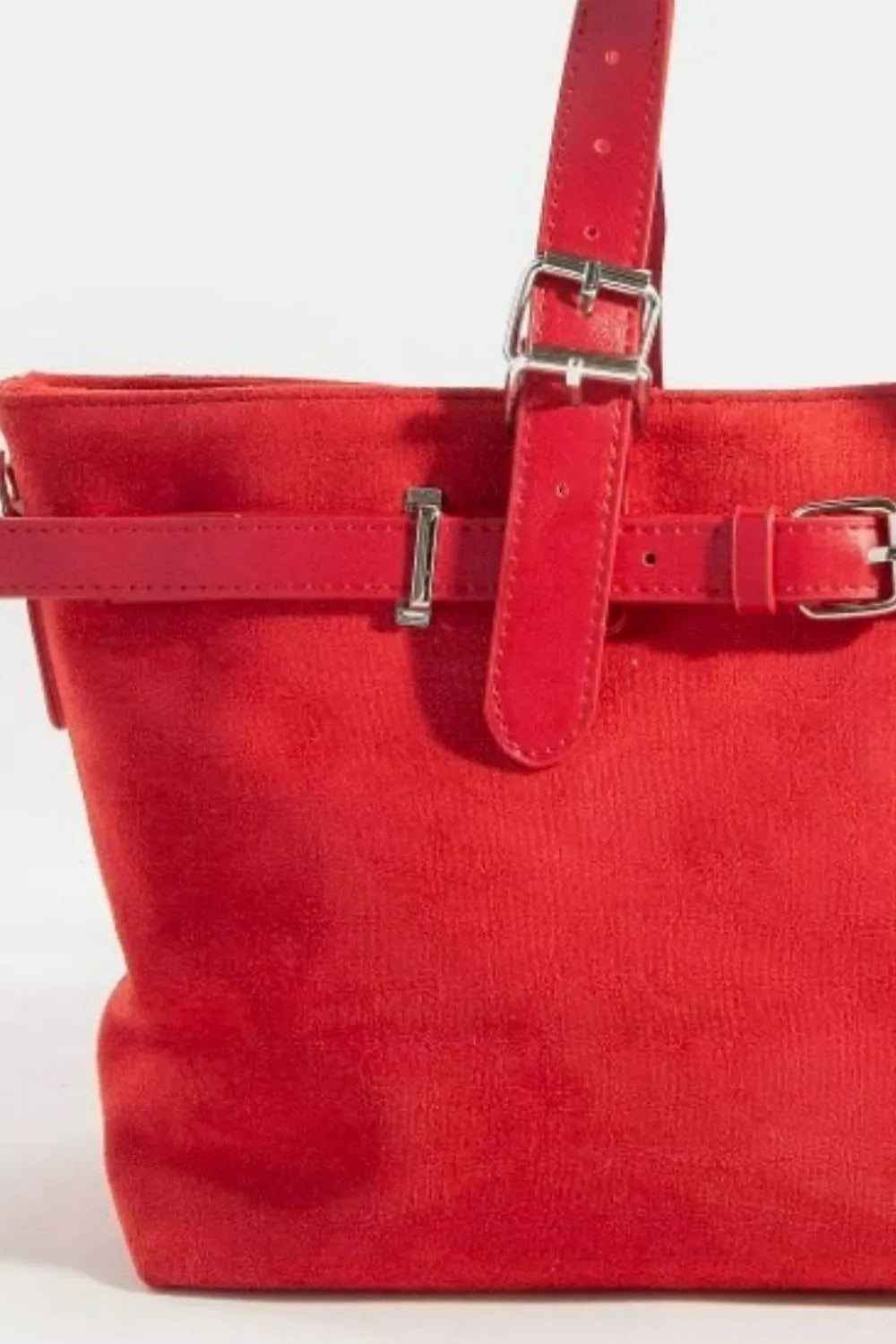 Crimson Vegan Suede Buckle Tote Bag