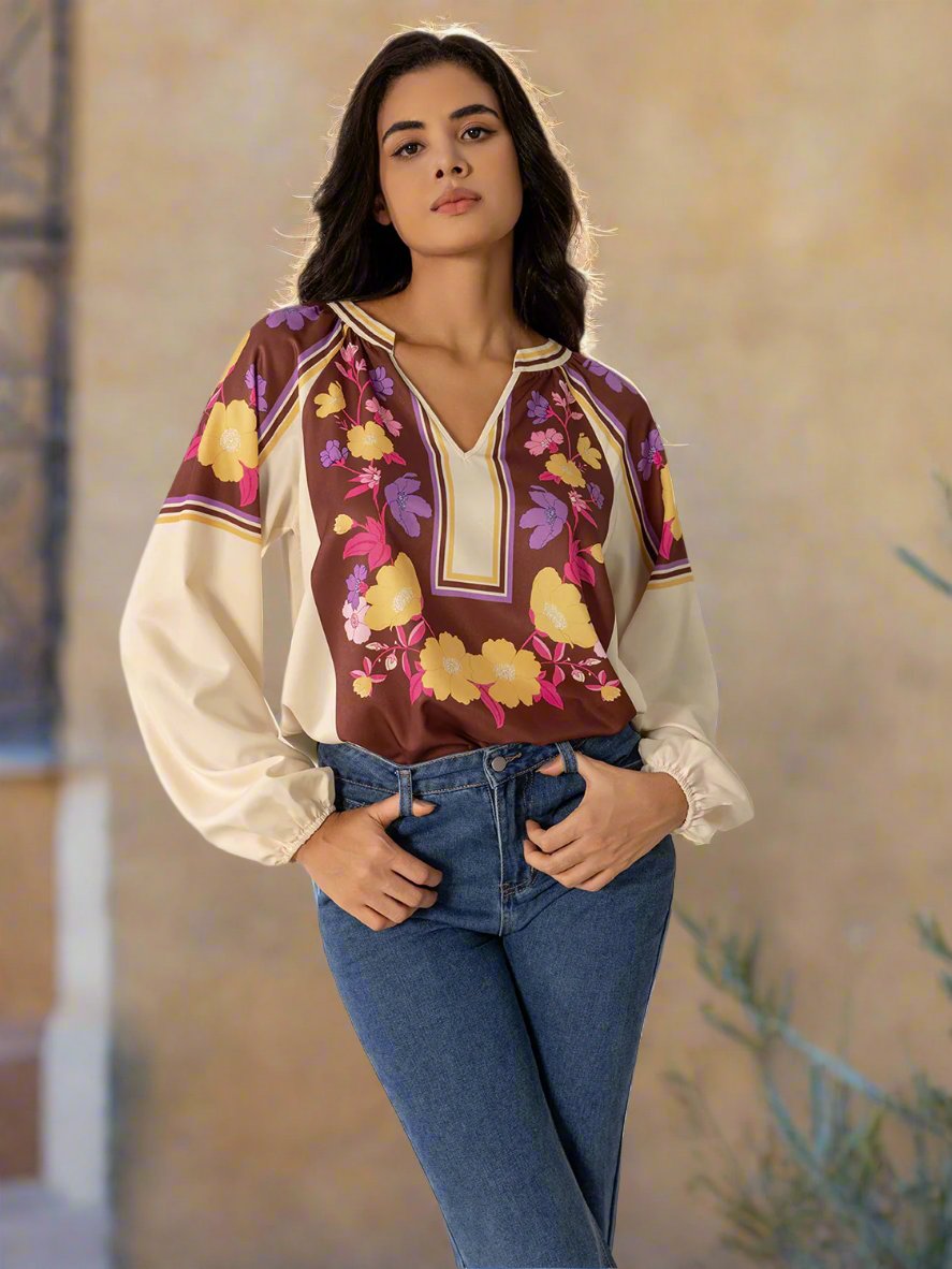 Floral Print Long Sleeve Blouse