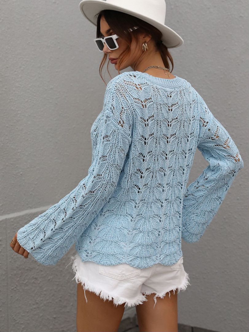 Long Bell Sleeve Crochet Knit Top