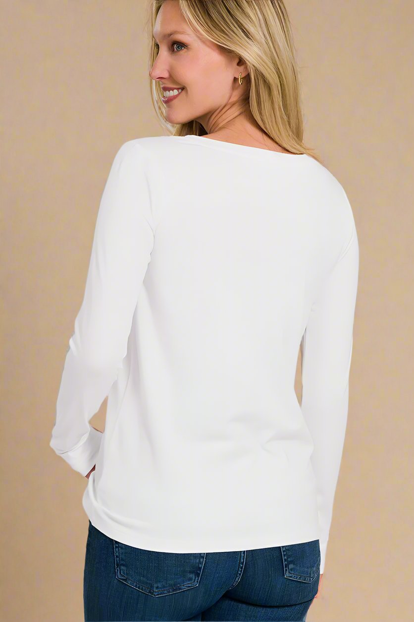 White Long Sleeve V-Neck T-Shirt