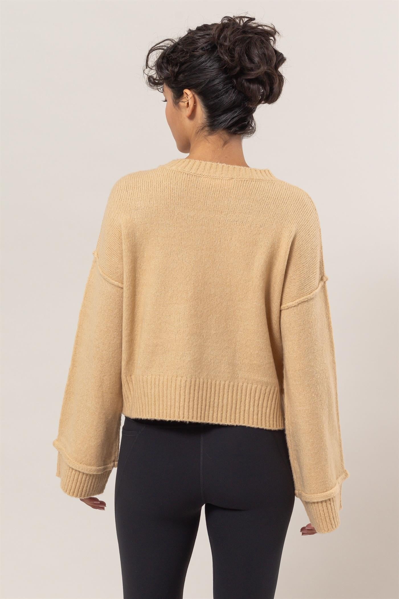 Dropped Shoulder Rib Knit Sweater in Taupe