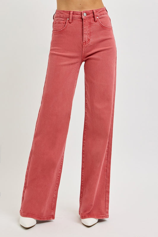 High Rise Tummy Control Wide Leg Jeans in Brick