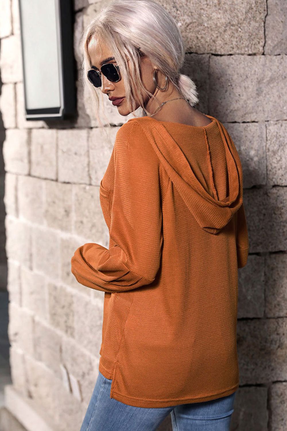 Brown Long Sleeve High-Low Hem Hoodie