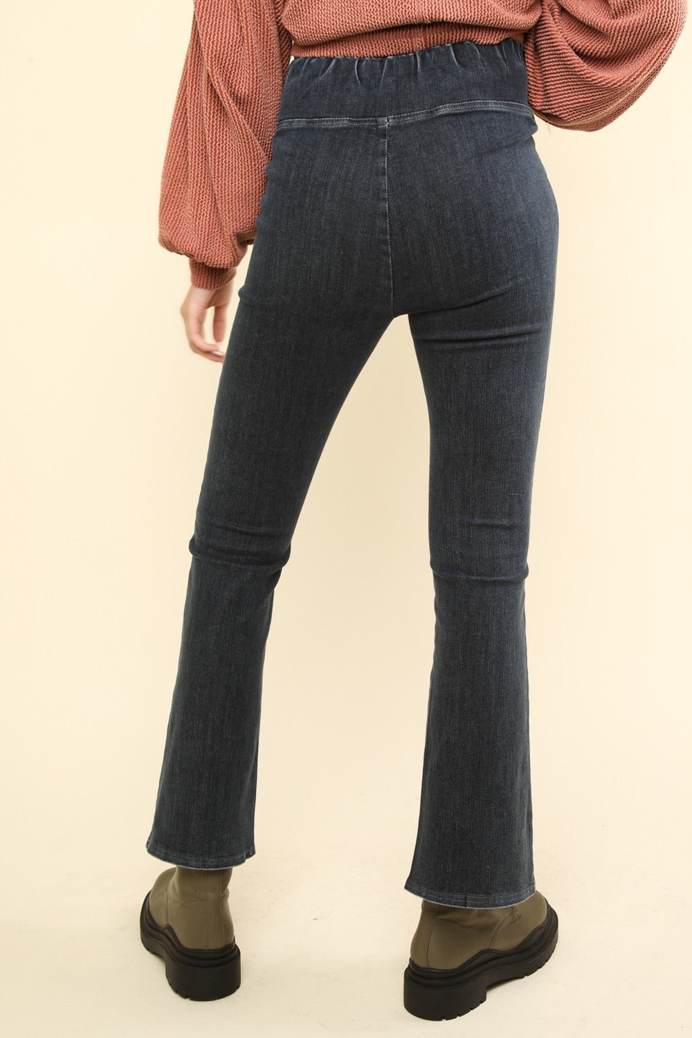 Black Washed Denim Crossover Waist Leggings