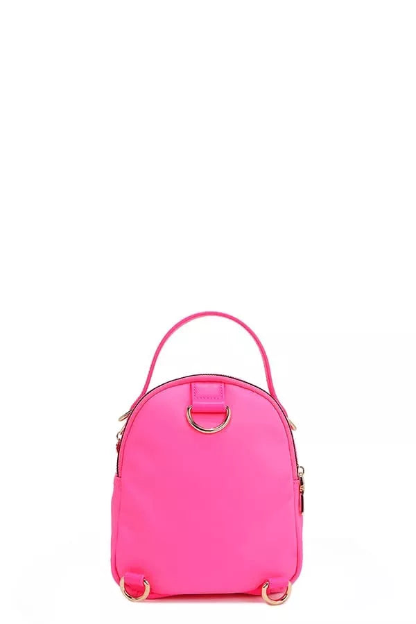 Pink backpack on a white background