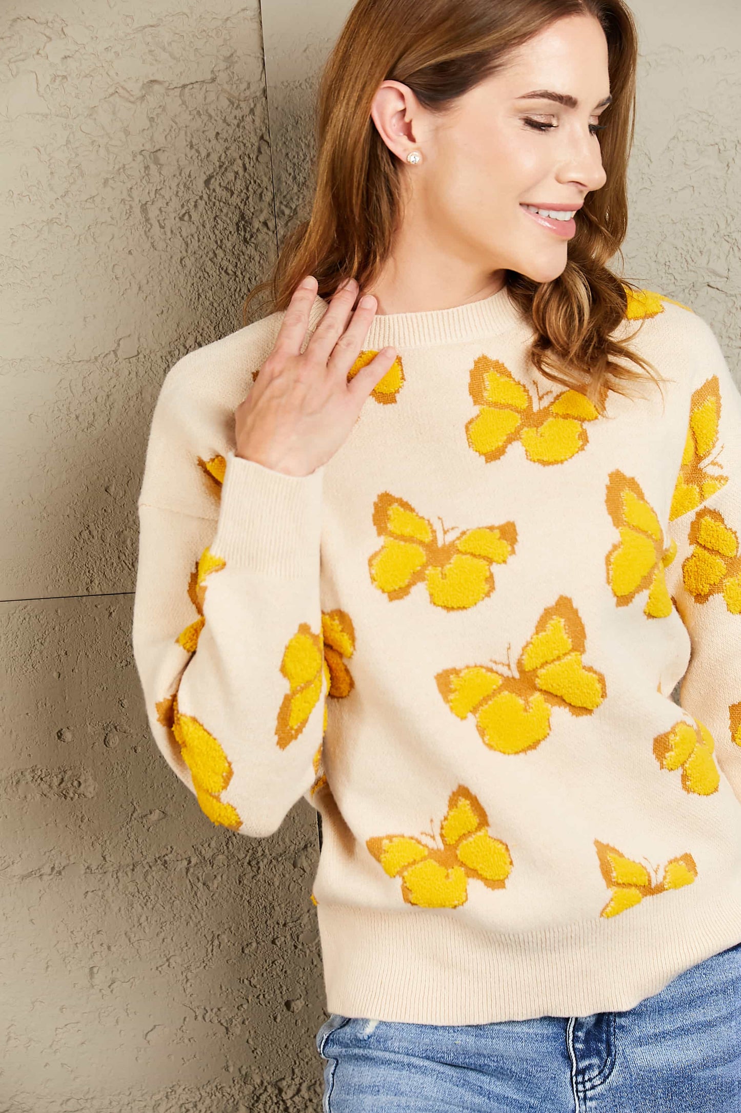 Butterfly Pattern Long Sleeve Sweater