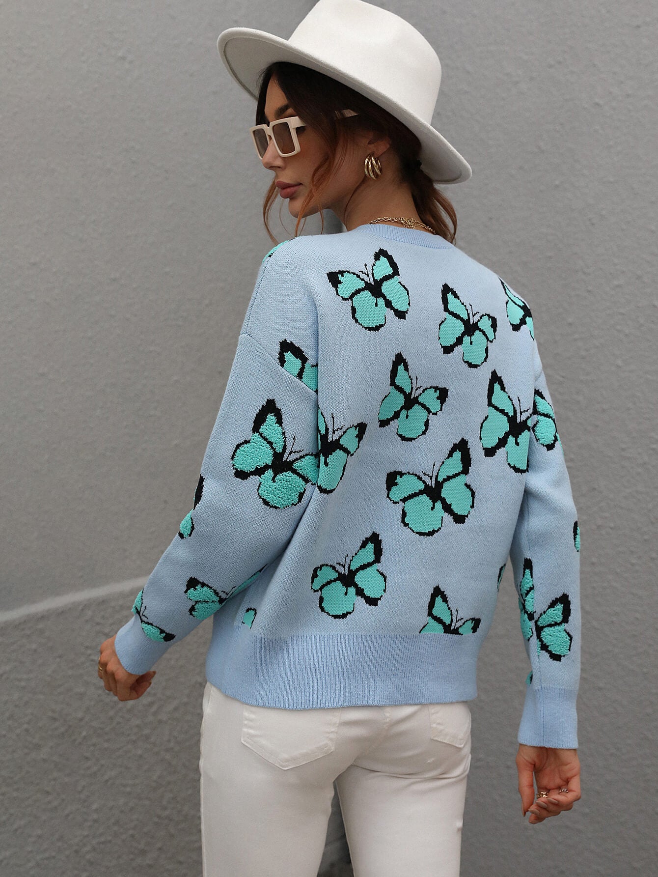 Butterfly Pattern Long Sleeve Sweater