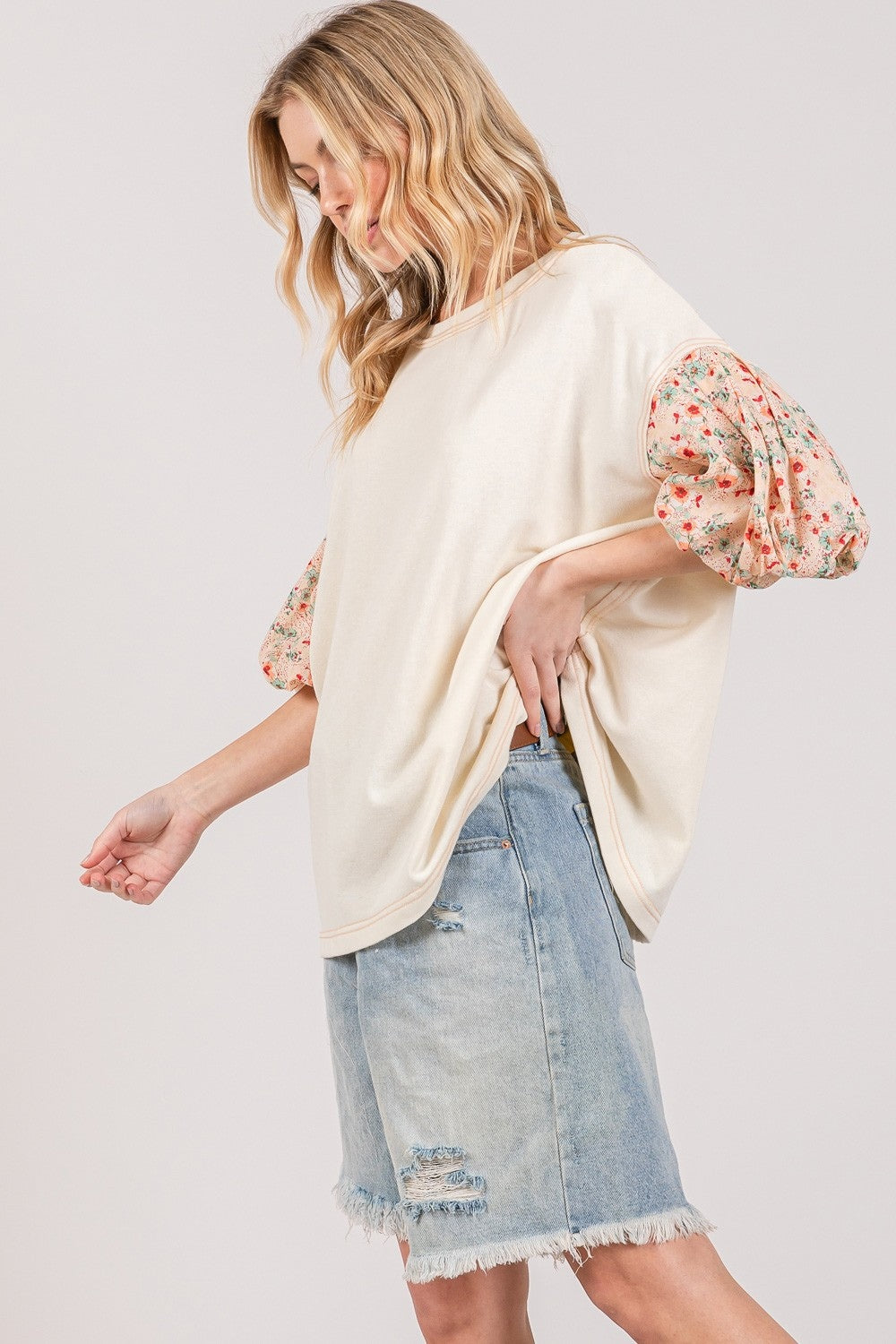 Bubble Sleeve Oversized Top in Ivory