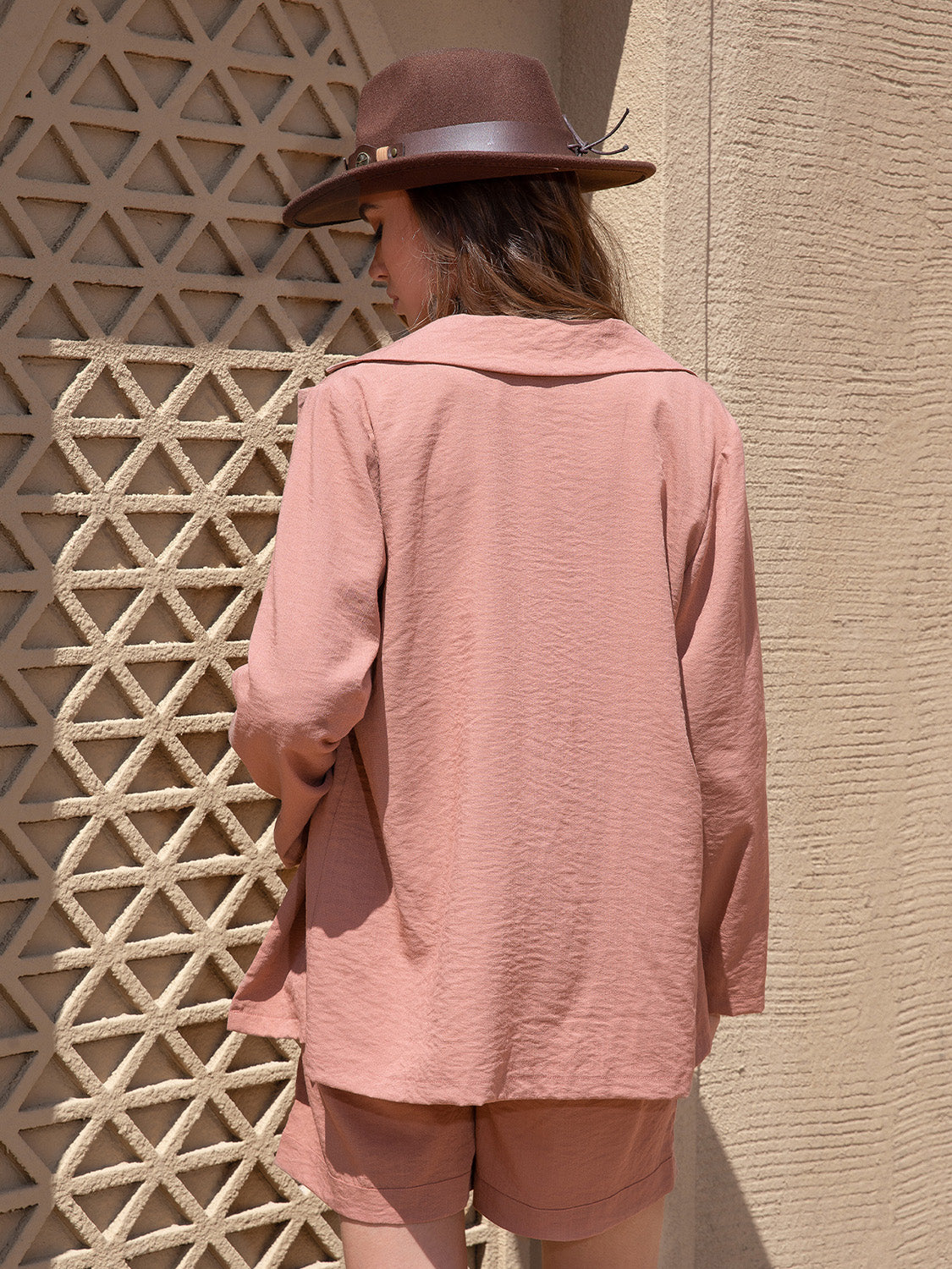 Lace Detail Jacket and Shorts Set in Dusty Pink