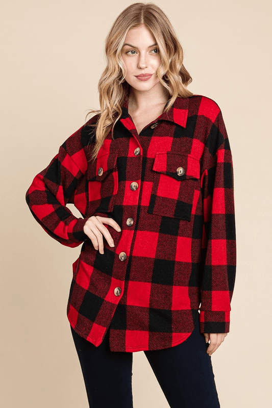 Red Plaid Button Down Long Sleeve Shirt