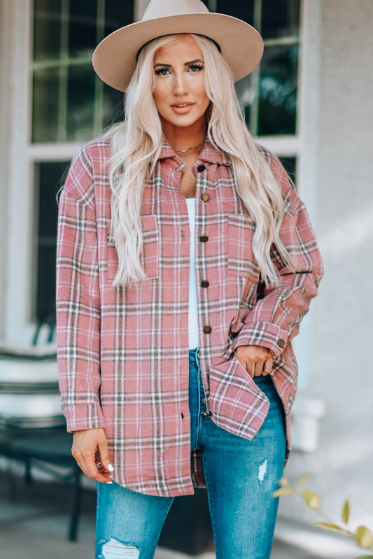 Plaid Curved Hem Longline Shacket