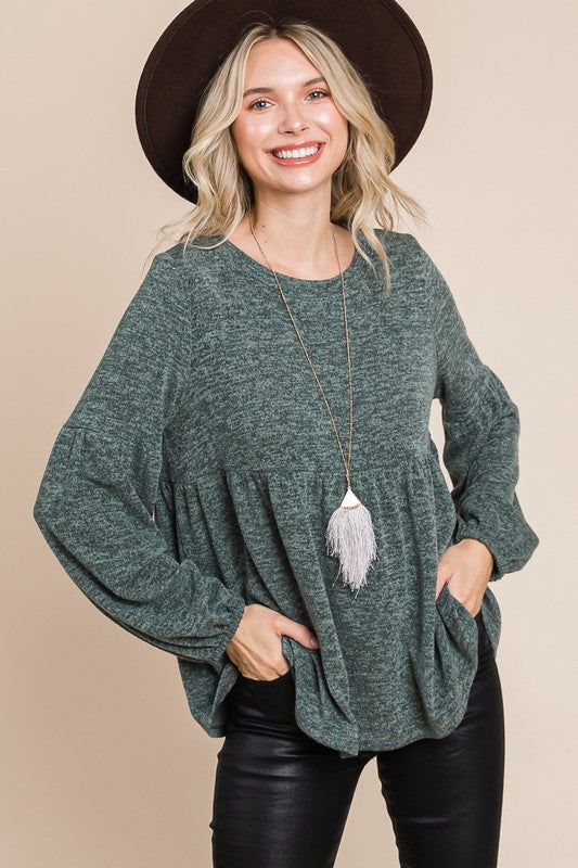 Heathered Babydoll Top in Olive