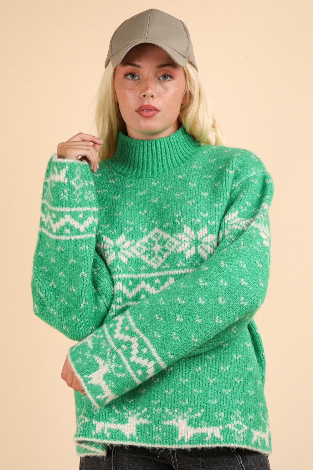 Green Christmas Design Mock Neck Sweater