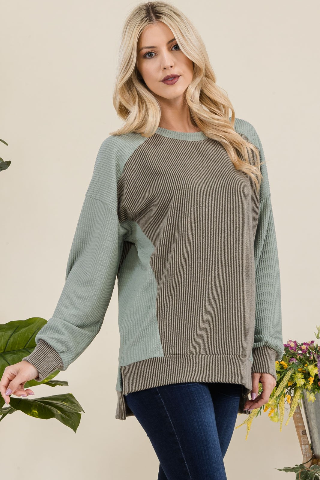 High-Low Hem Sweatshirt in Sage