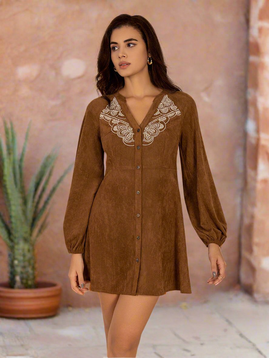 Button Down Mini Dress in Caramel