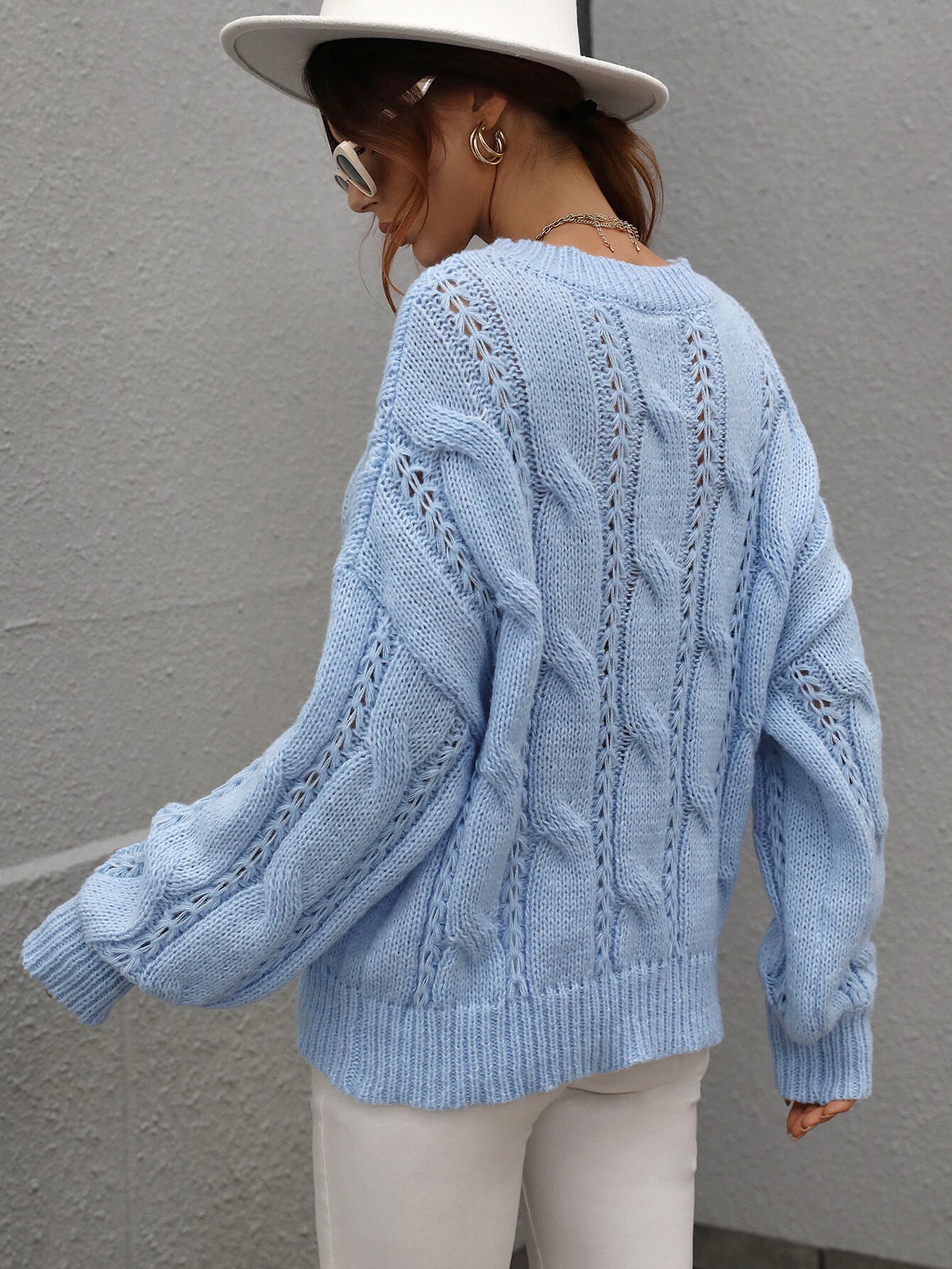 Cable Knit Openwork Sweater