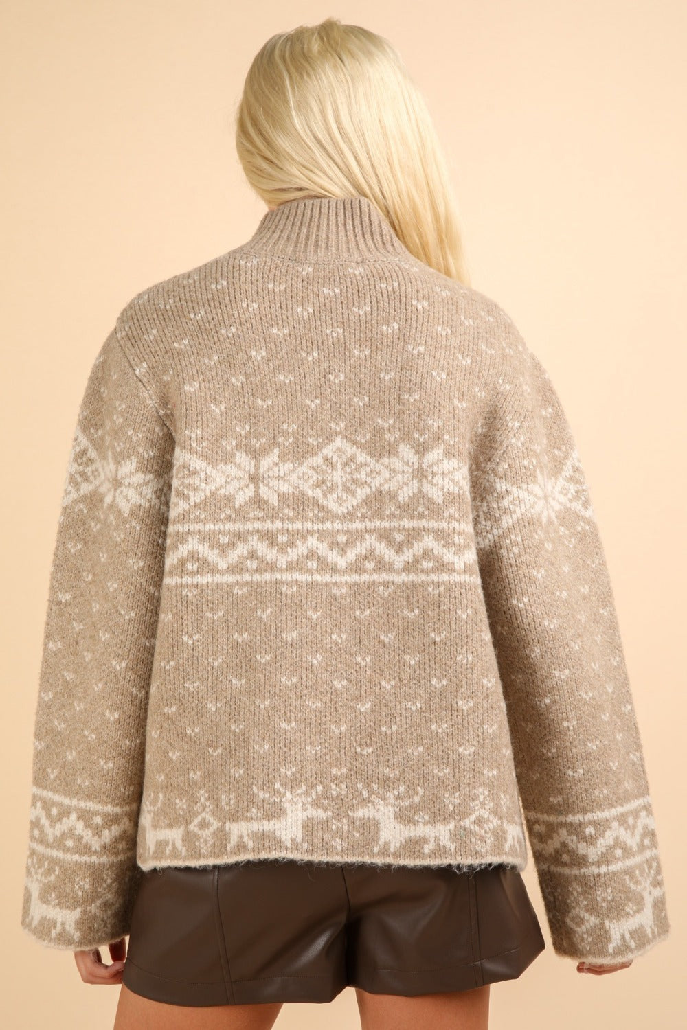 Christmas Design Mock Neck Sweater in Mocha