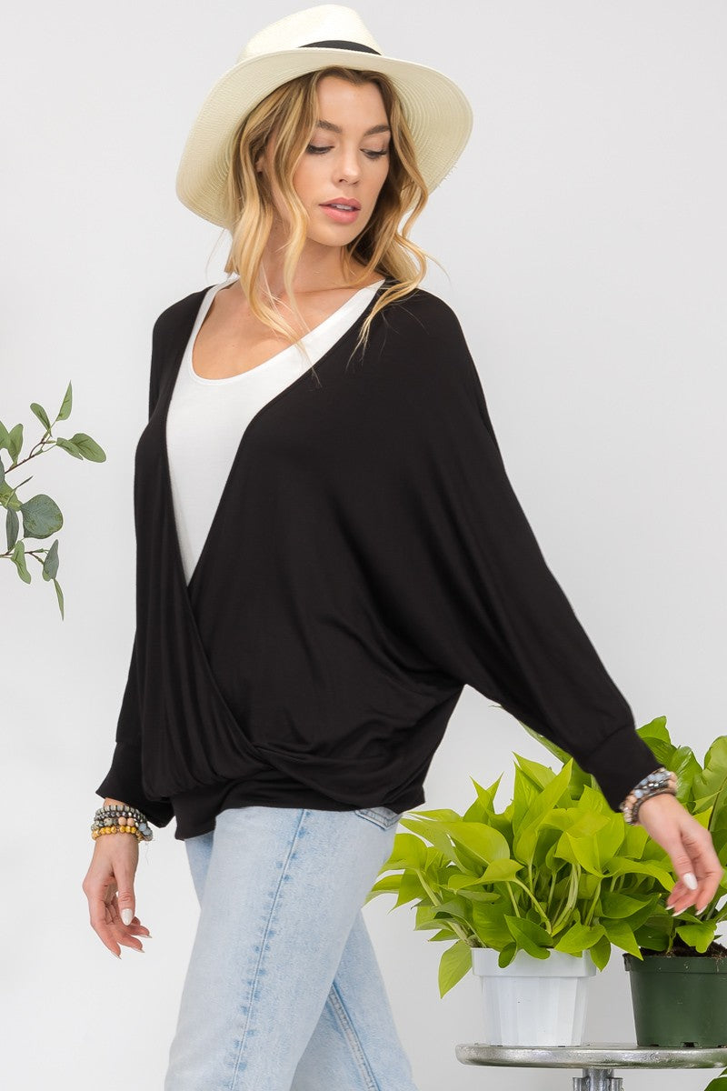 Black Layered Look Dolman Sleeve Top